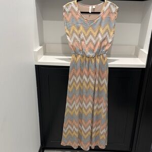 Tacera Multicolor Chevron Maxi Dress. Size S